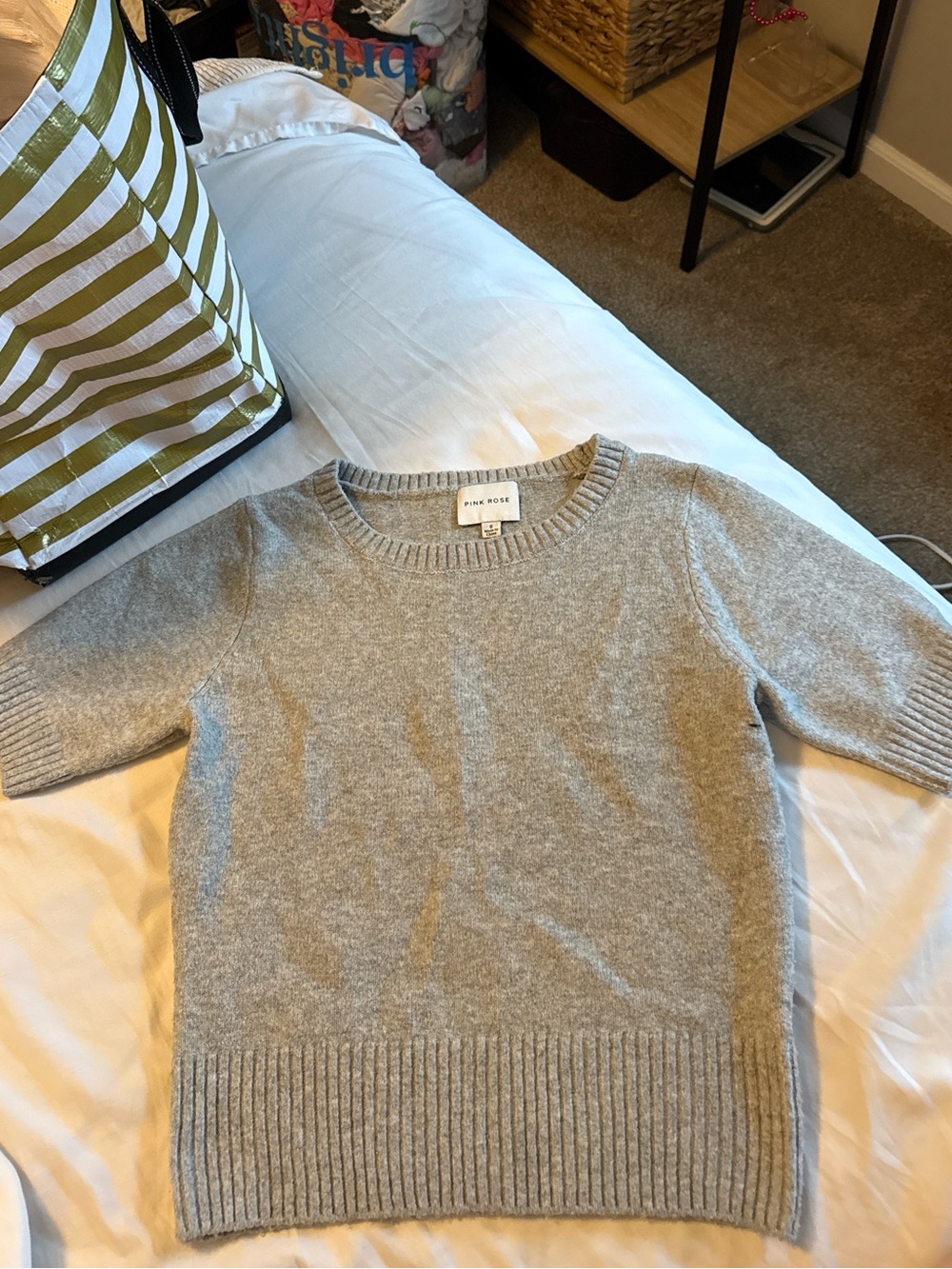 Pink Rose Small Light Gray Ribbed Crewneck Sweater